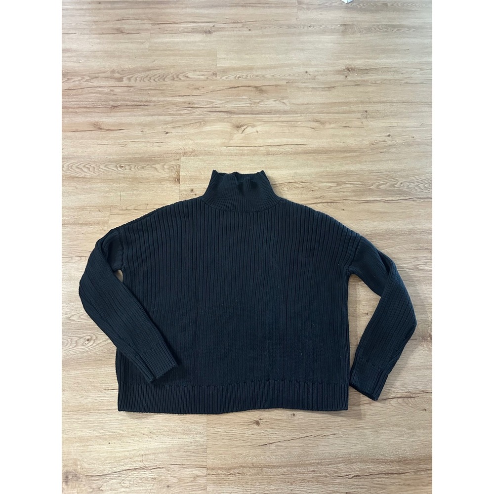 Emerson Fry Black Organic Cotton Ribbed Turtleneck Sweater Size S Made in USA